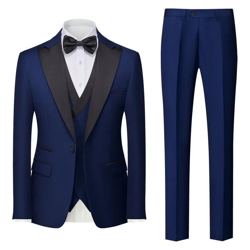 2O12European trendy groom's wedding Korean style slim fit three-piece suit banquet