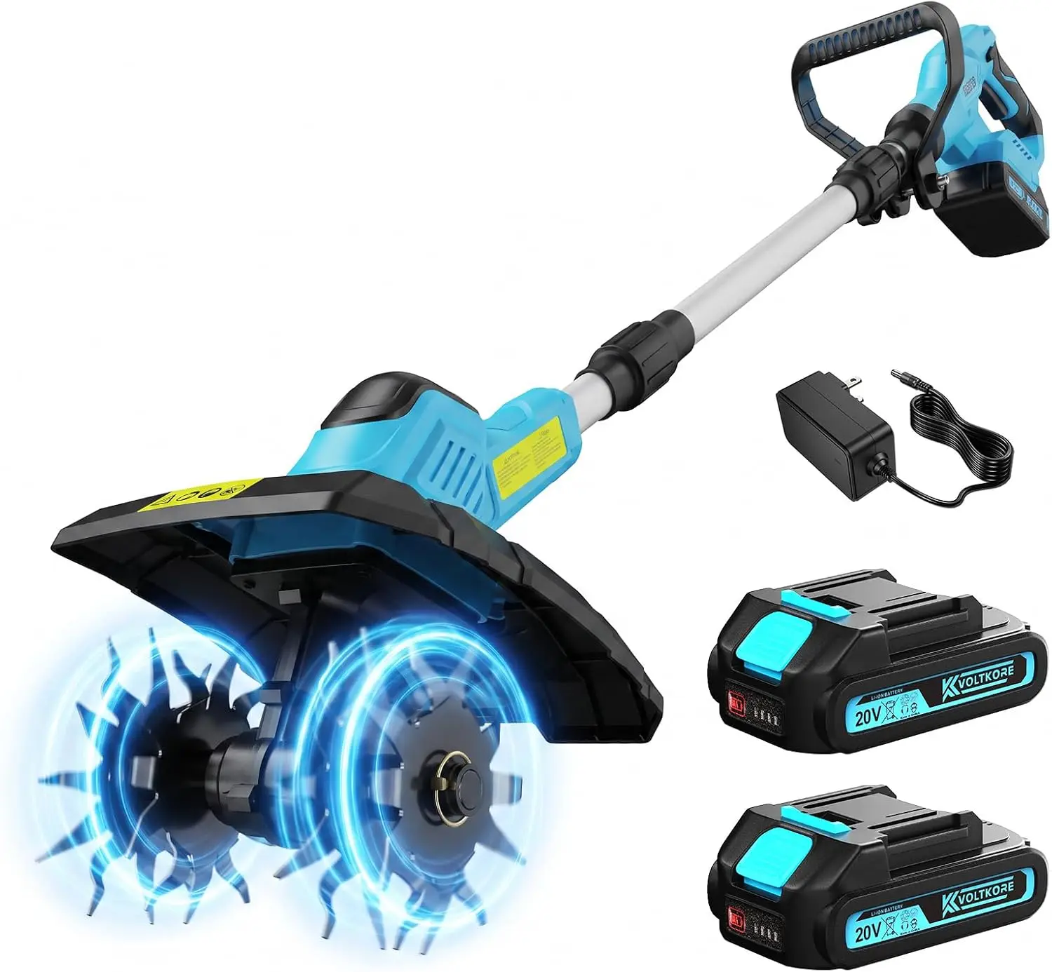 Cordless Garden Tiller Cultivator, 20V Electric Cultivator 350 RPM, 9