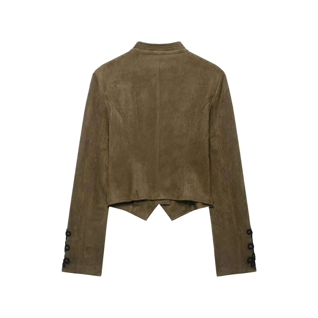 2026 Neue Damen Wildleder Kurzjacke Stehkragen Handgemachte Knotenstickerei Schlanke Passform Langarm Mode Retro Damen Oberbekleidung – Detail 3