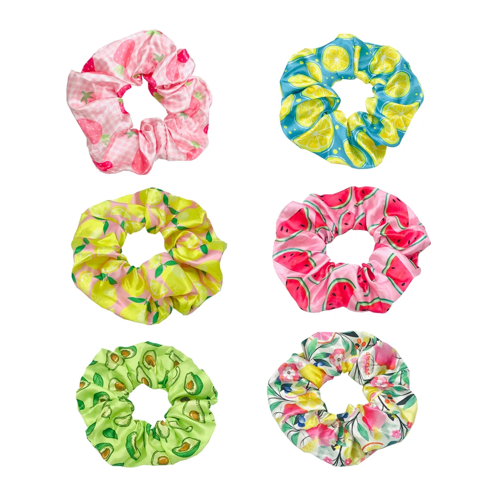 5/20pcs Avocado Lemon Print Fruit Hair Scrunchies Wholesale Elastic Band Scrunchy Girls Ponytail Holder Women Headwear Bracelet