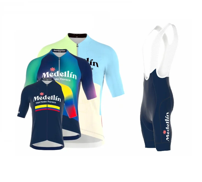 LASER CUT 2023 Medellin EPM TEAM SHORT SLEEVE CYCLING JERSEY SUMMER CYCLING WEAR ROPA CICLISMO+BIB SHORTS