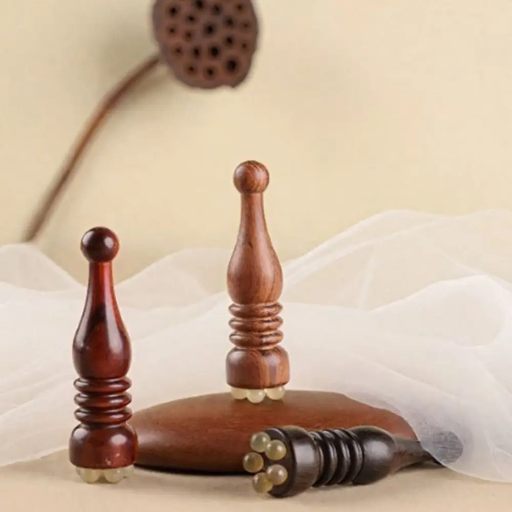 

Sandalwood Eye Massage Stick Lotus Seedpod Shape Smooth Surface Gua Sha Massager Five Sheep Horn Beads Reduce Puffiness