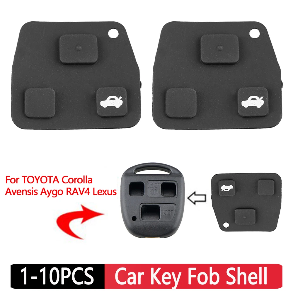 1-10Pcs Rubber 3 Buttons Pad Remote Car Key Cover Anti-collision Button Key Shell Case Wear-resistant Replacement for TOYOTA