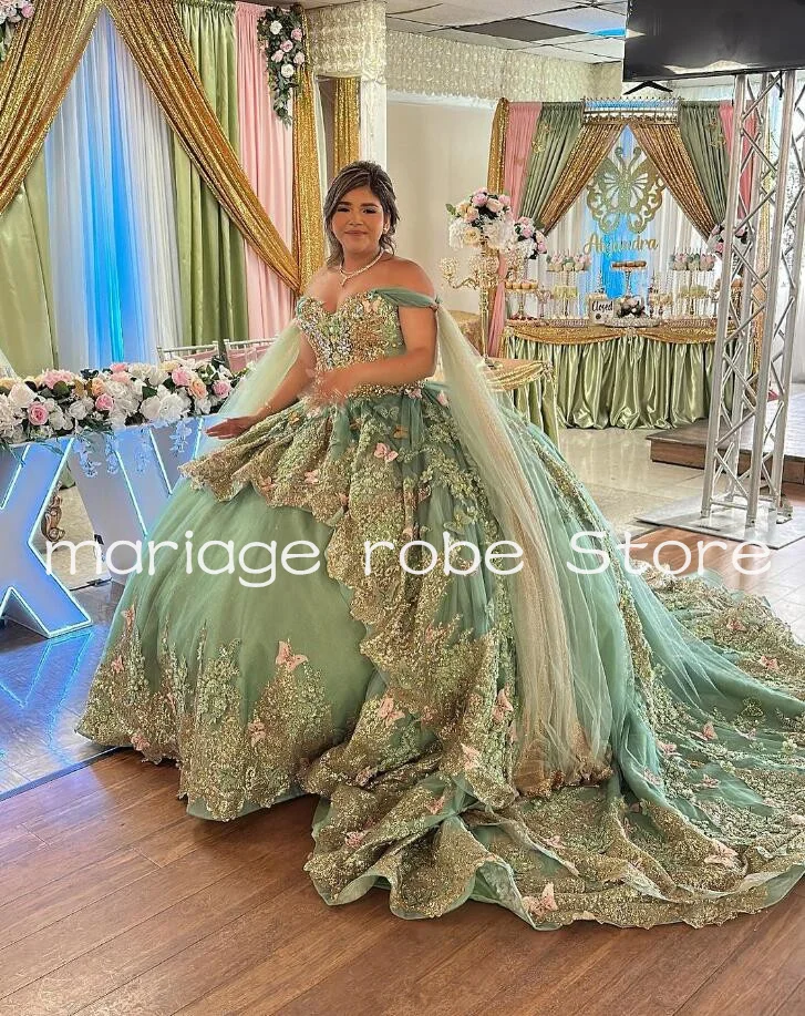 سيج لهجة الوردي مشد فساتين Quinceanera ، الرأس كم دقيق ، الفراشات سباركلي مطرزة فستان زهري ، 15