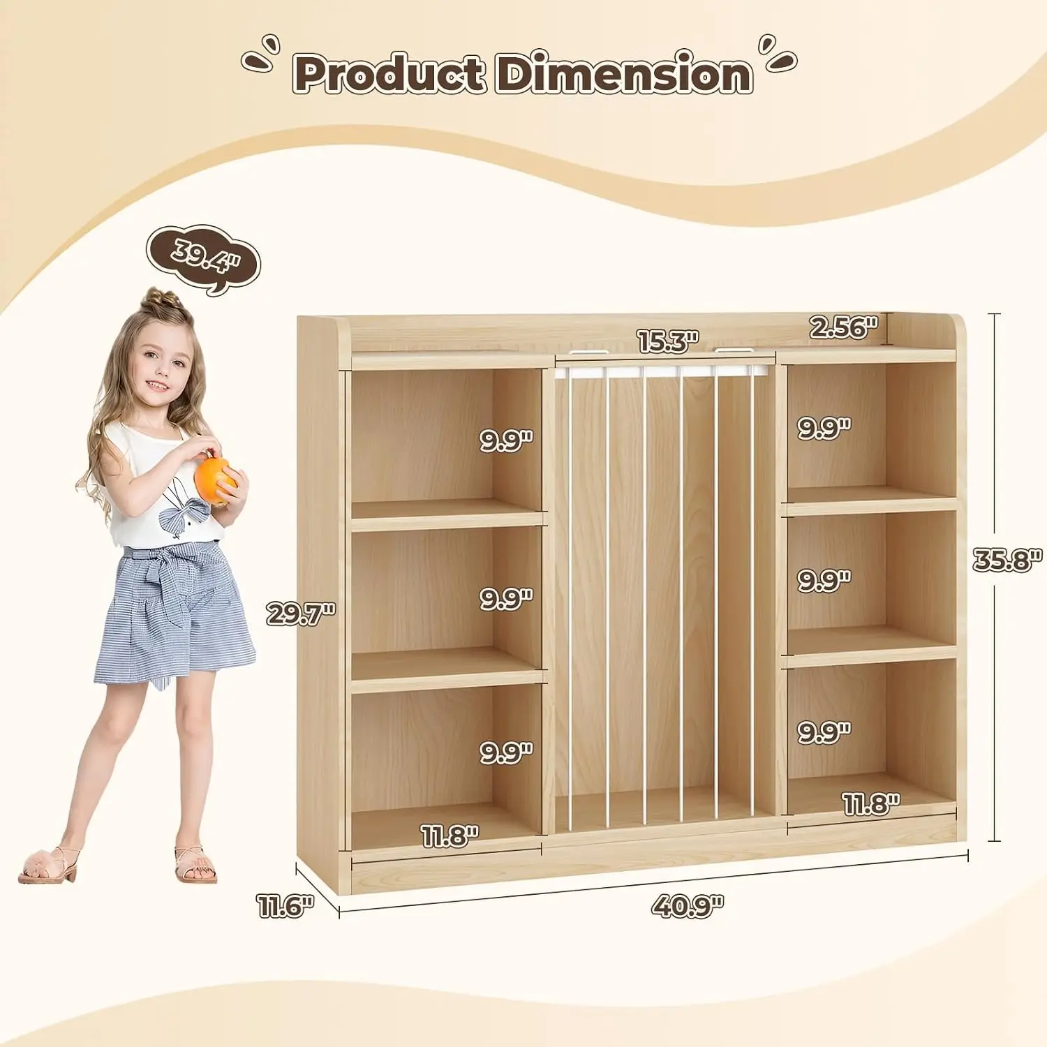 6 Cube Toy Storage Organizer, Stuffed Animal Bin, Maple Wood Finish, Customized