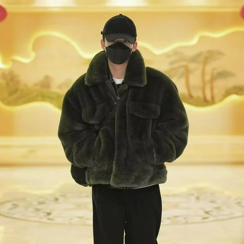 Cold Resistance and Warmth Trend Fashion Star with The Same Plush Coat Men's Winter Thickened Fashion Imitation Rabbit Fur Coat