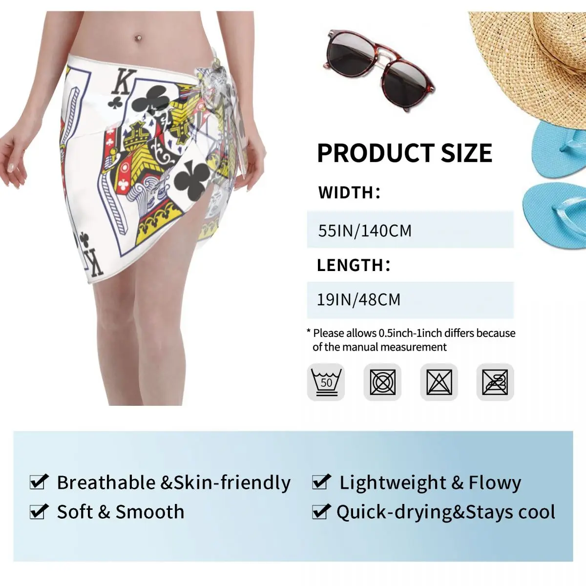 Carte classique de Poker personnalisée pour femmes, Sarongs courtes, enveloppe de plage, reine roi, pour maillots de bain, robes portefeuille pour Bikini, Cover-up pour maillot de bain