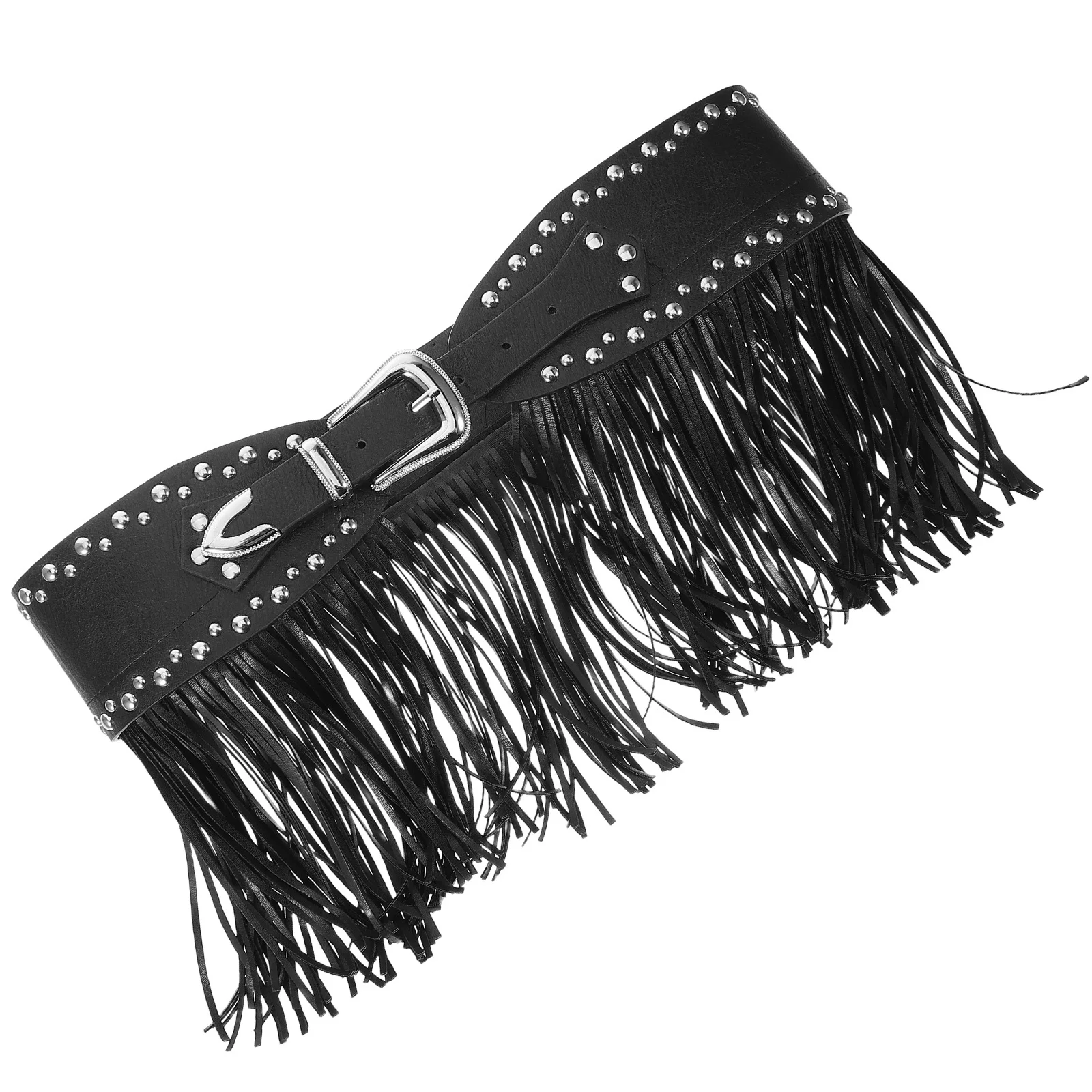 

PU Punk Belt Wide Rivet Studded Adjustable Western Style Waist Band for Jeans Black Street Style