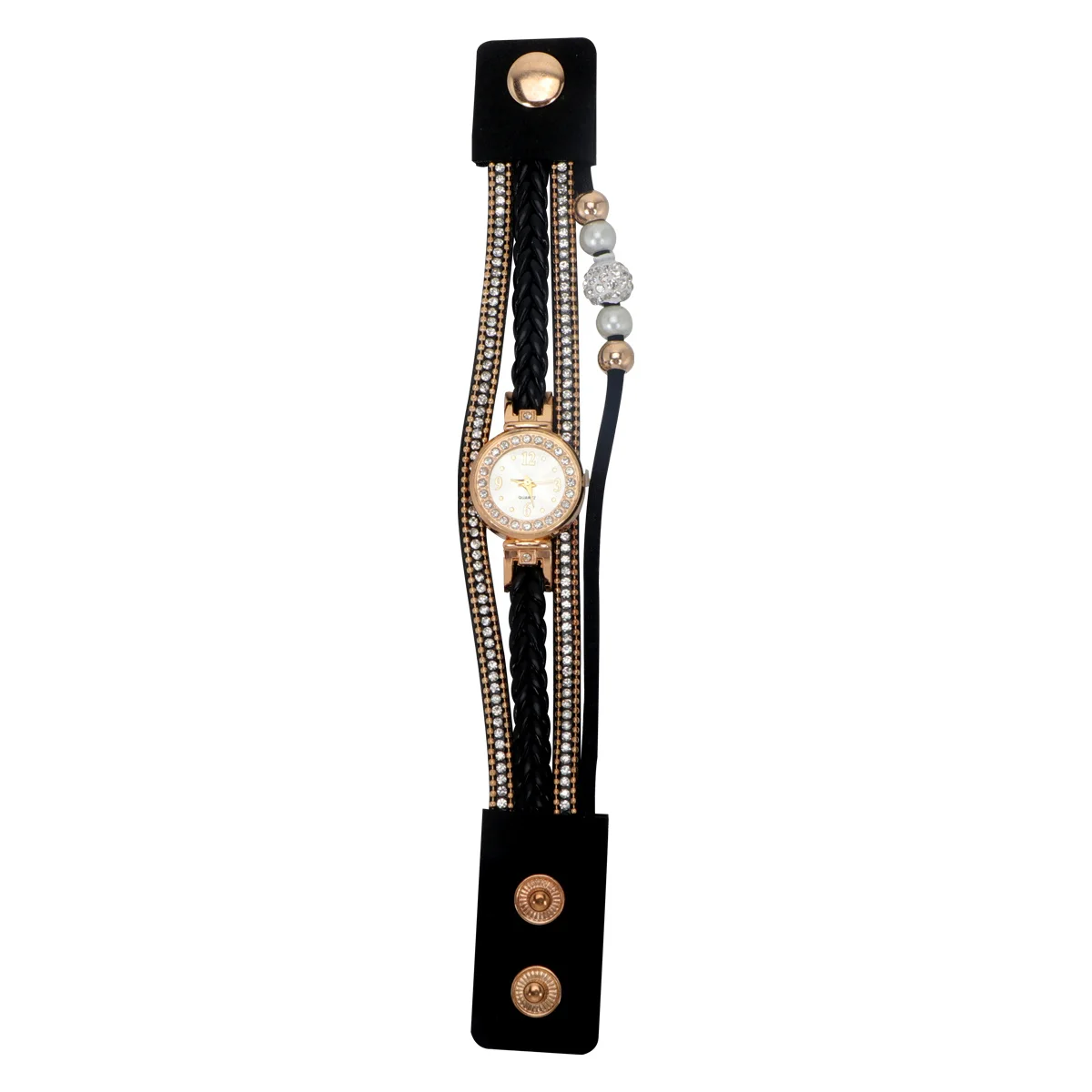 

Braided Rhinestone Women Watch Black Wrist Chain Fashion Quartz Durable Precise Time Birthday Gift Women Watch