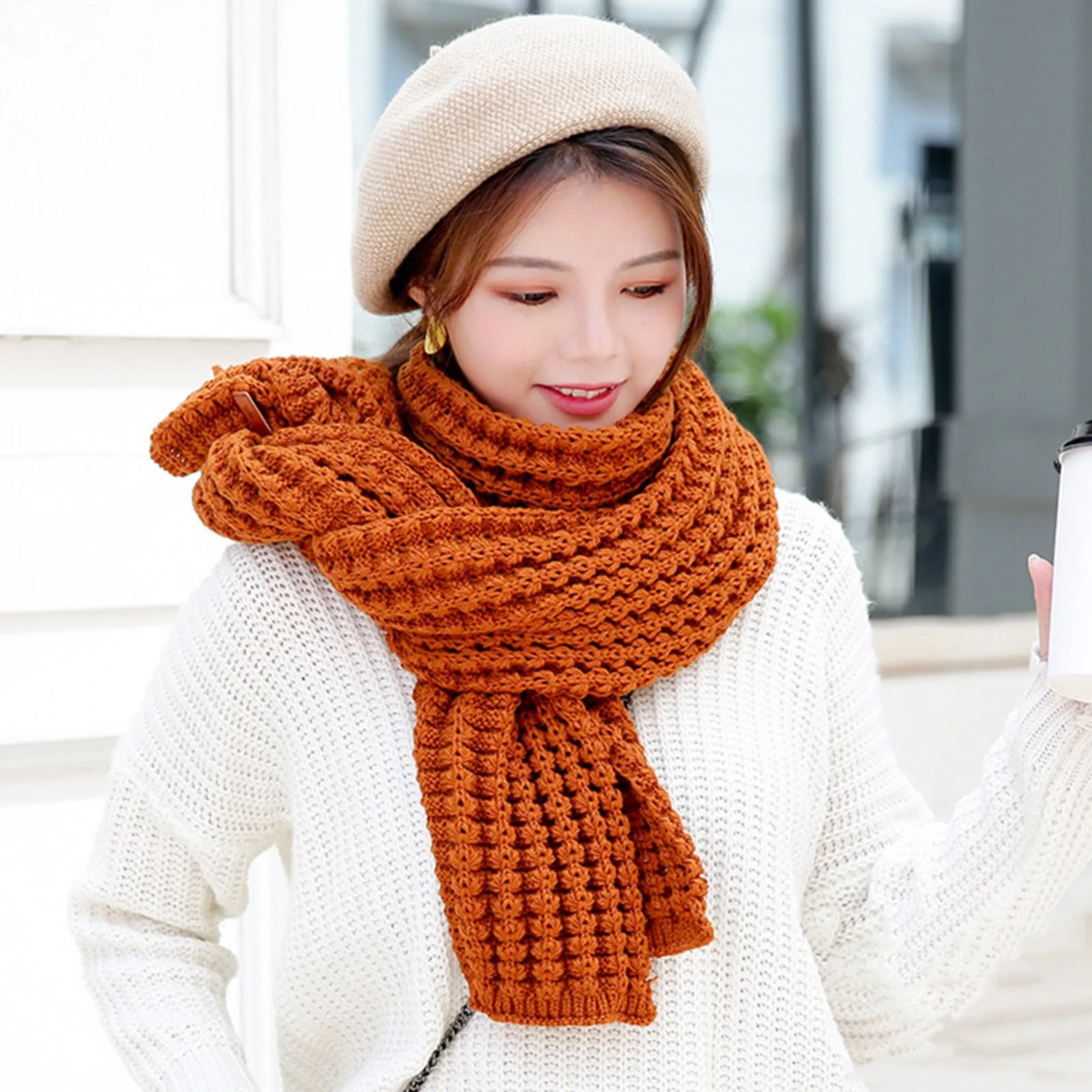 

Thermal Couple Casual Shawl Wraps Knitted Scarf For Women Men Autumn Winter Woolen Thicken Warm Female Solid Color Scarves