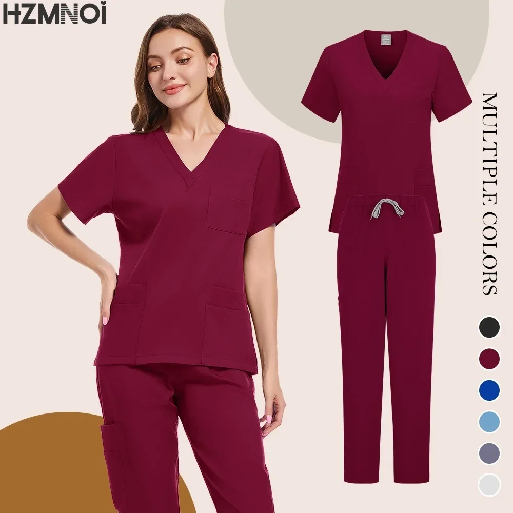 Uniforme médico enfermeira mulheres esfrega topos manga curta bolso trabalhadores uniforme de trabalho pullovers trabalhadores de enfermagem esfrega acessórios