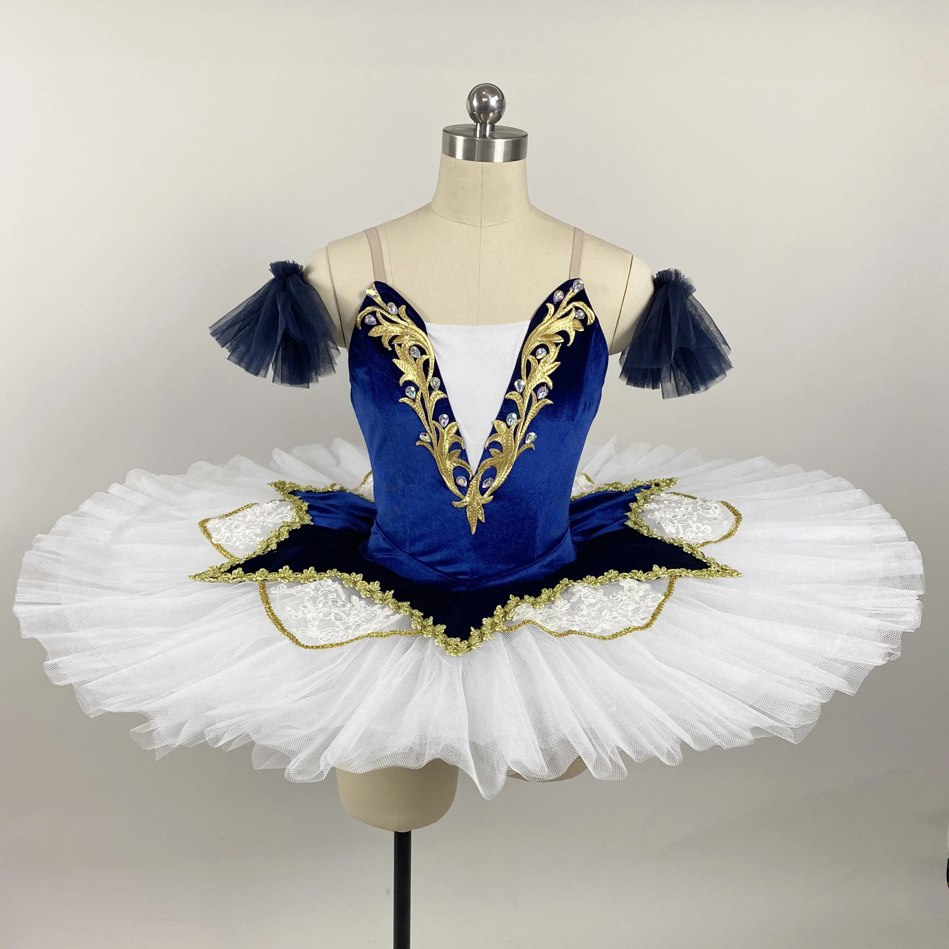 Professional Ballet Dance Tutu Blue Velvet Bodice with Pancake Tutu Skirt Girls & Women Ballerina Tutus