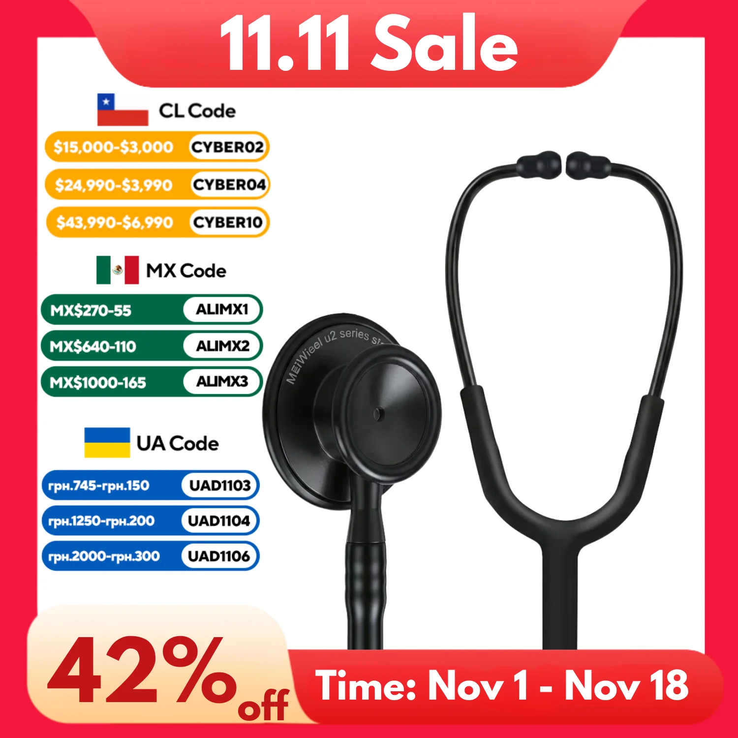 CARENT Medical Lightweight Dual Head Stethoscope Classic Professional Stethoscope For Nurses,Doctor,EMT,Home Use Health Care