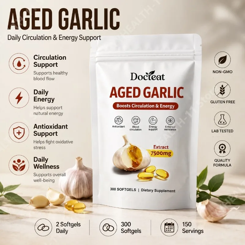 Aged Garlic Extract 500mg Per Serving 15:1 Odorless Formula for Daily Wellness and Nutritional Support for Adults 300 Softgels