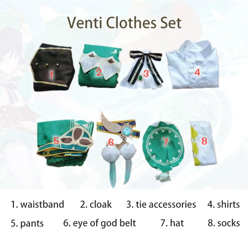 Game Genshin Impact Venti Cosplay Costume Cloak Headwear God of Wind Barbatos Wig Halloween Carnival Party Outfits Fancy Dresses