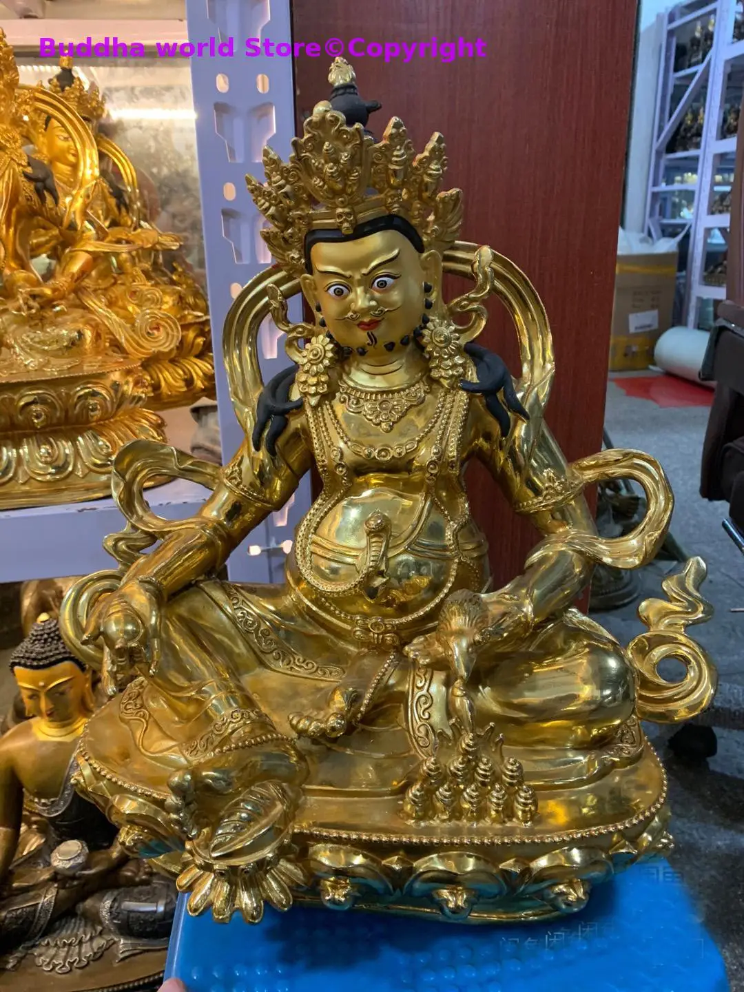 

45cm large GOOD Buddhist supplies Temple buddha statue Buddhism GOOD LUCK yellow Jambhala fortune god buddha copper gold-plating