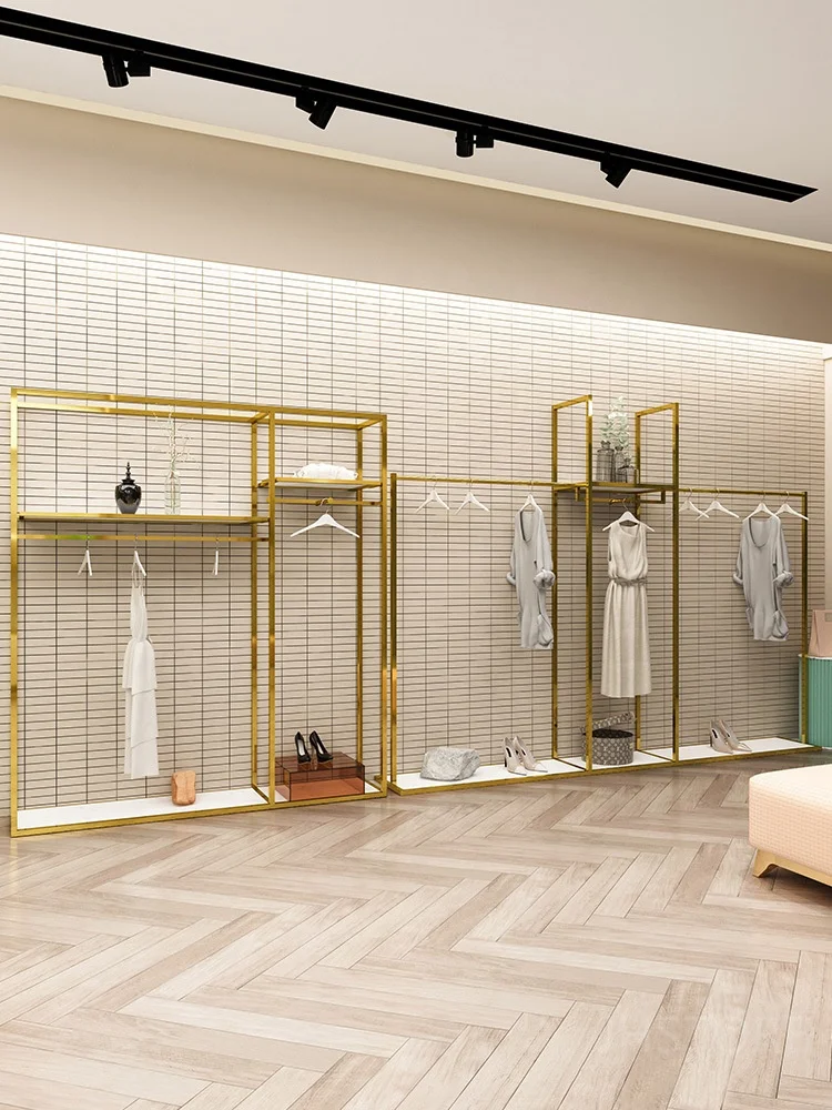 Custom Stainless Steel Cloth Display Stands Women Clothes Display Racks Metal Retail Boutique Gold Clothing Rack