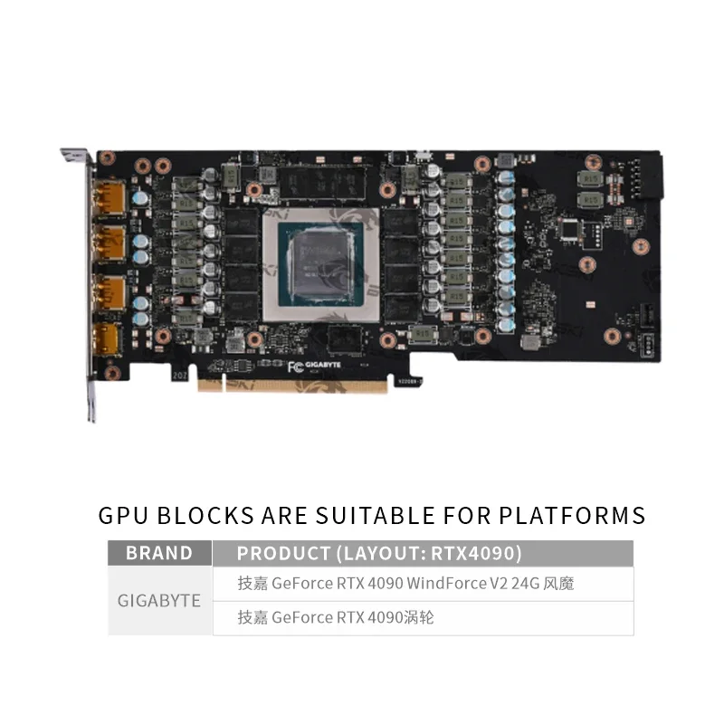 Bykski N-GV4090WF-X-V2 GPU Block for GIGABYTE RTX 4090 WINDFORCE V2 / Turbo Video Card / Water Cooler Copper Radiator