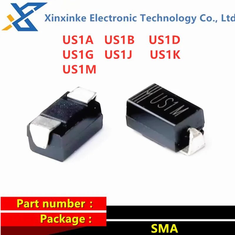 100PCS US1A US1B US1D US1G US1J US1K US1M 1A UF4007 1000V/1A SMA HER107 Rectifier Fast Recovery Diode