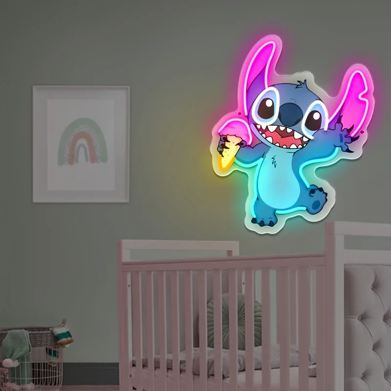 Anime Stitch with Ice Cream Neon Light Sign LED Adjustable Brightness USB-Powered for Bedroom Game Room Decor Birthday Gifts