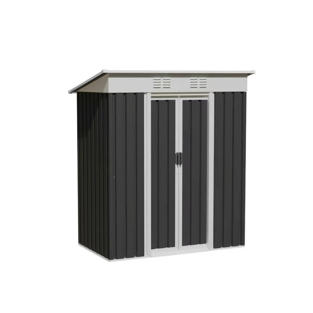 5x3 FT Metal Garden Shed with Pent Roof, Galvanized Steel Outdoor Storage Building with Sliding Door & Vents, Weatherproof Backyard Tool House