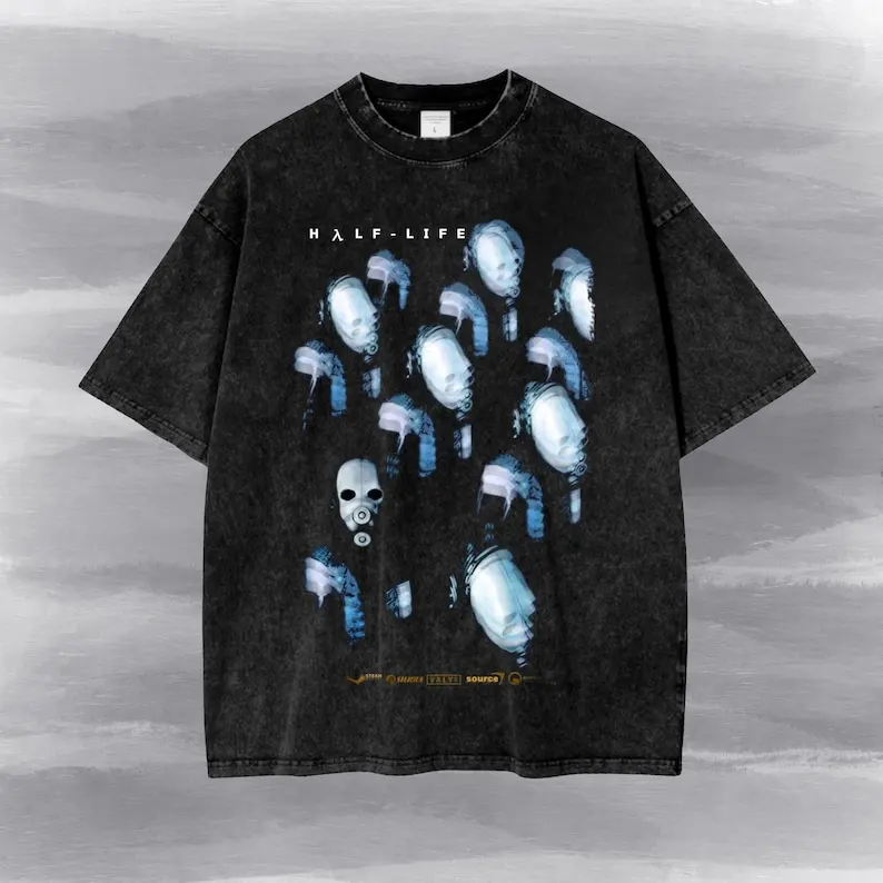 Half-Life Washed T-shirt New Model personality Clothes Oversized Unisex high quality Vintage Loose Trendy Cotton Harajuku soft