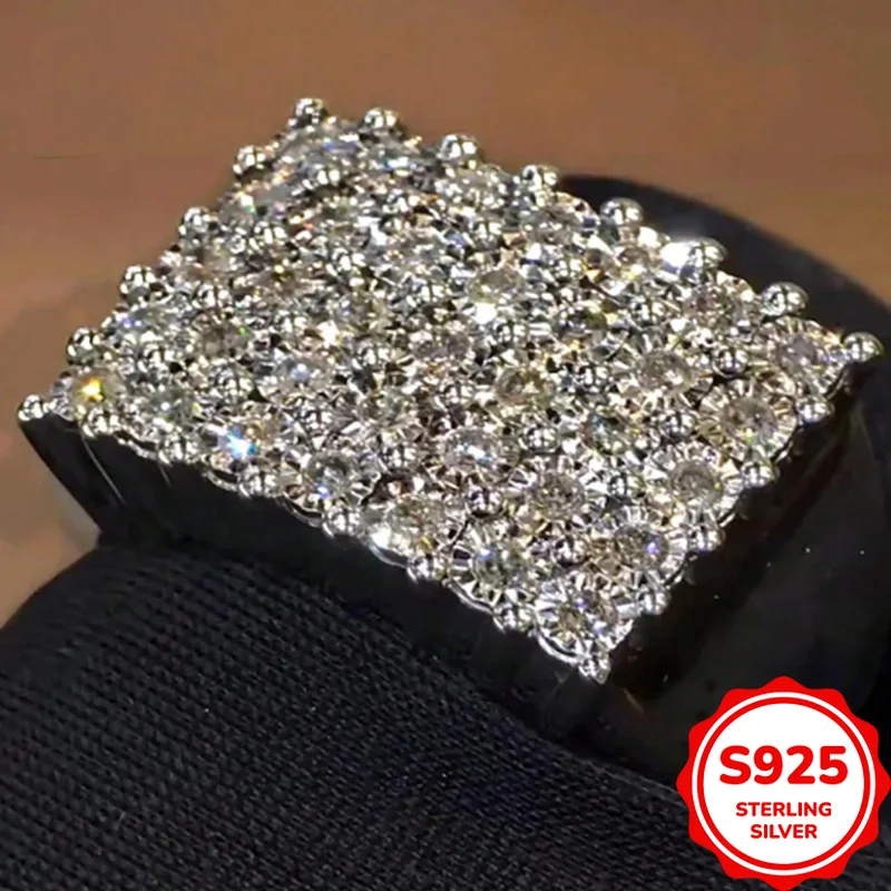 Luxurious, Ultra-sparkly and Gorgeous Authentic S925 Silver Wide Full Diamond Ladies Wedding Ring, Exquisite and Versatile