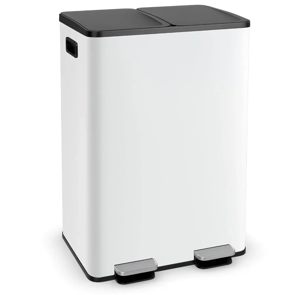 16 gallon/stainless steel trash can, kitchen trash can, with dual detachable inner bins, soft lid and footrest