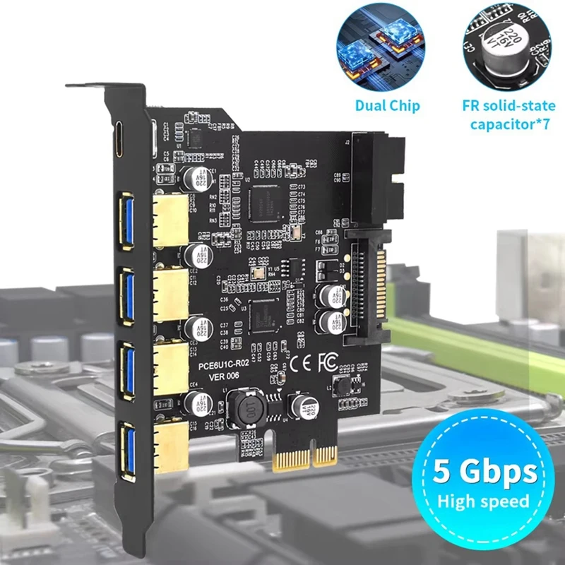 USB 3.0 PCI-E Type C Expansion Card PCI-E 1X To USB 3.0 Controller 4Port USB 3.0 + 1Port USB 3.1 PCI-E Card Adapter