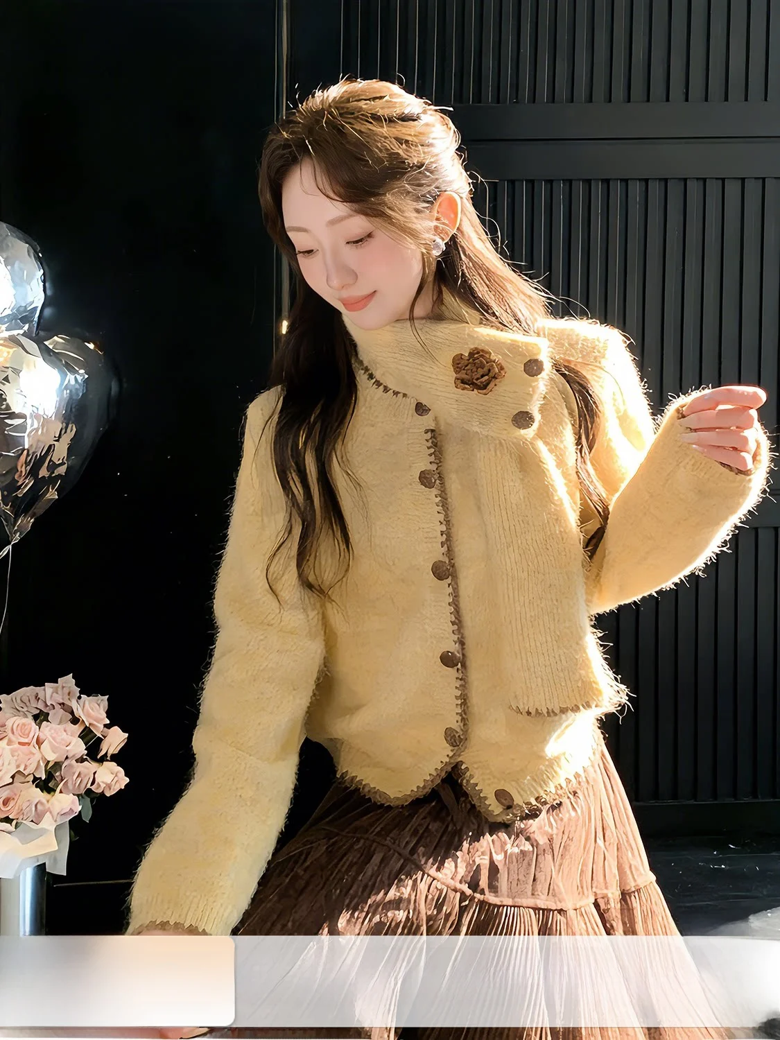 

Модный женский свитер-шарф в стиле «Снежный Новый год», свободный зимний топ, французский стиль, удлиненный, на одной пуговице