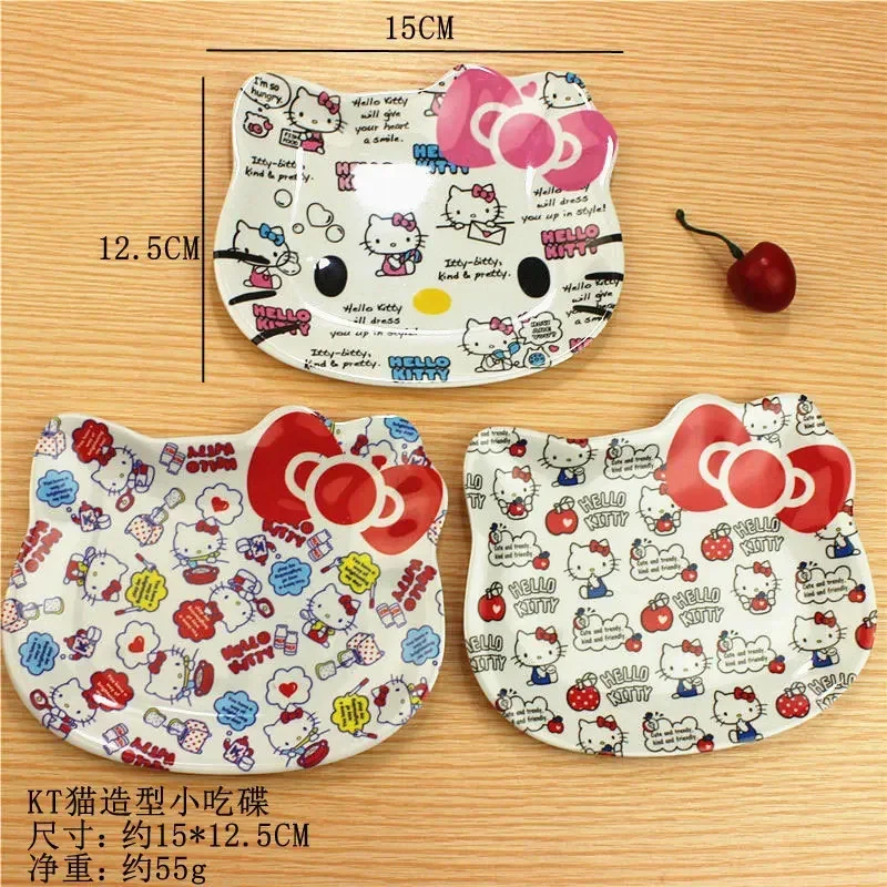 Sanrio Anime Hello Kitty Big Head Plate Girls Kawaii Breakfast Kitchen Home Plate Children Cartoon Fruit Plate Cute Girly Heart