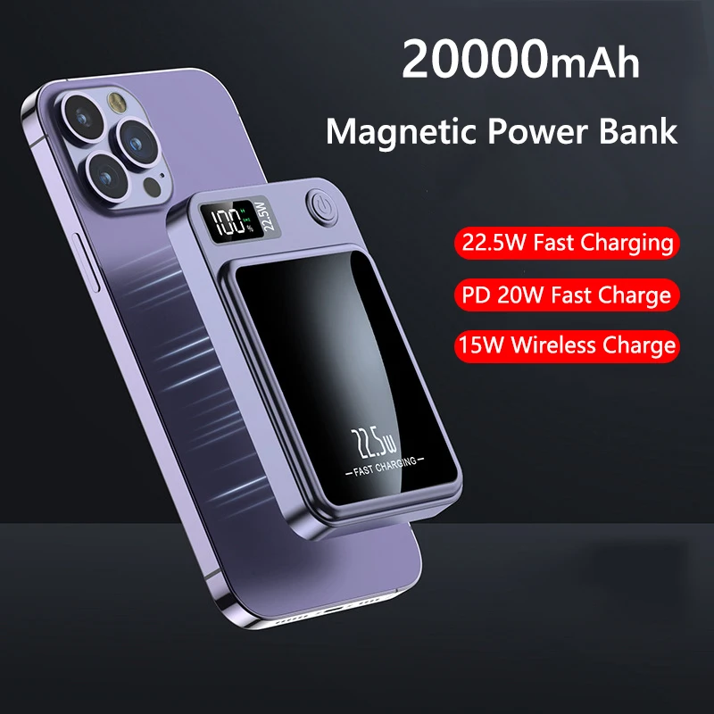 20000mAh Magnetic Power Bank PD 20W Fast Charging Wireless Charger for iPhone 15 13 12 pro mini Samsung Xiaomi Macsafe Powerbank