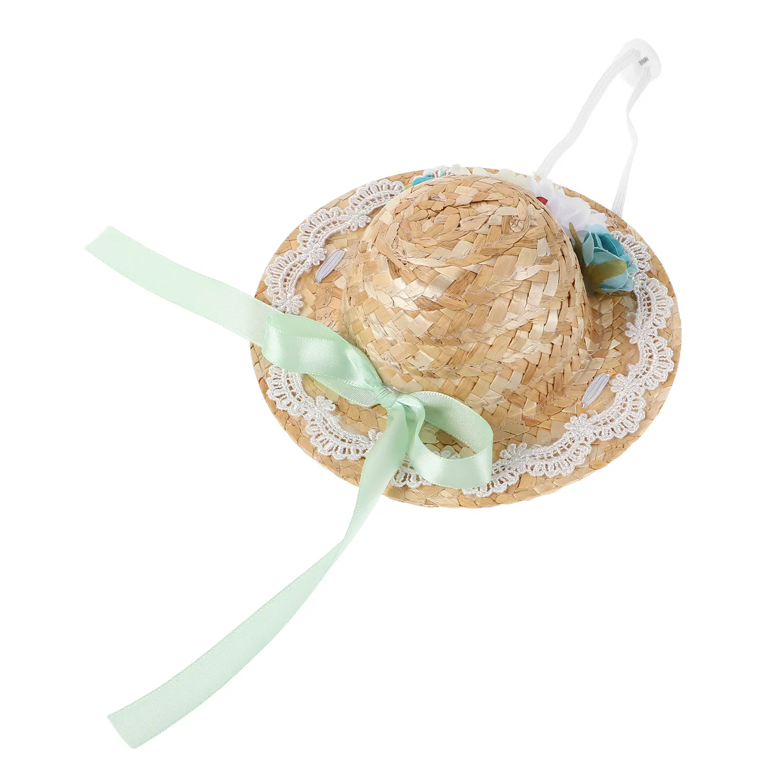 

Миниатюрная соломенная шляпка-сомбреро с бантом и цветком, миниатюрные плетеные шапочки, декоративный элемент для кукольного домика и рукоделия