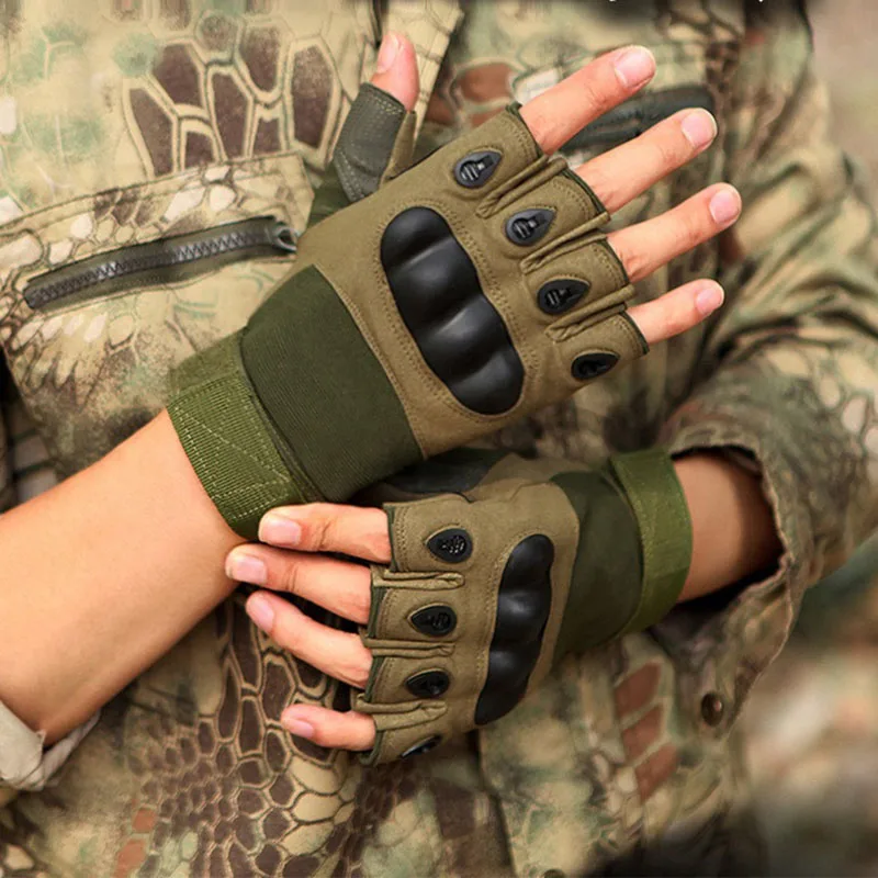 ผู้ชายยุทธวิธี Hard Knuckle Half Finger ถุงมือ COMBAT ชายปีนเขาขี่จักรยานการล่าสัตว์ยิง Airsoft Paintball Duty-Fingerless