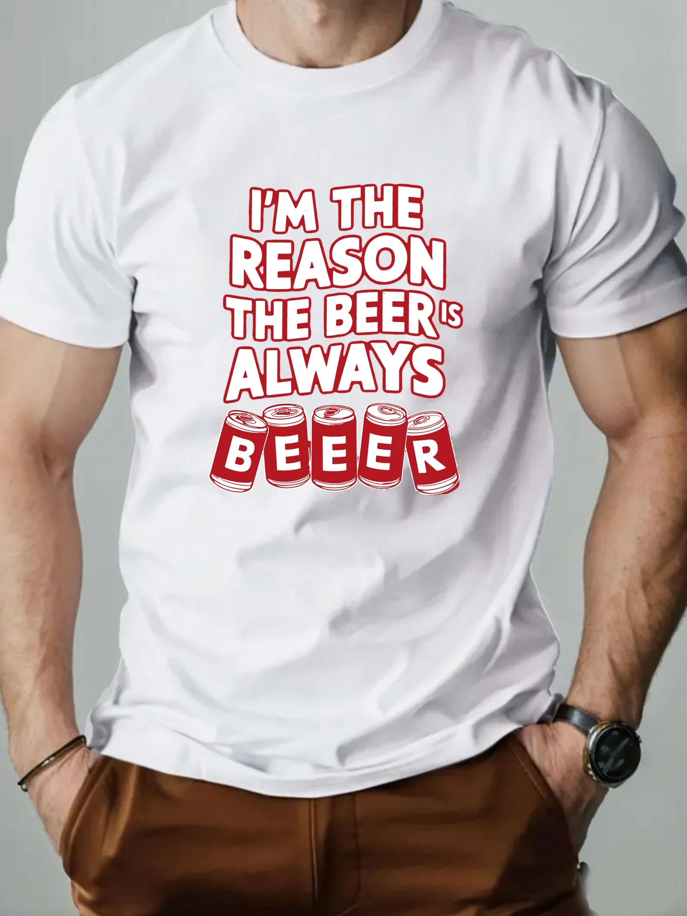 

Man short sleeve T-shirt BEER English elements Printing Men's Cotton Round Neck Casual Short Sleeve Summer Breathable Top Tees