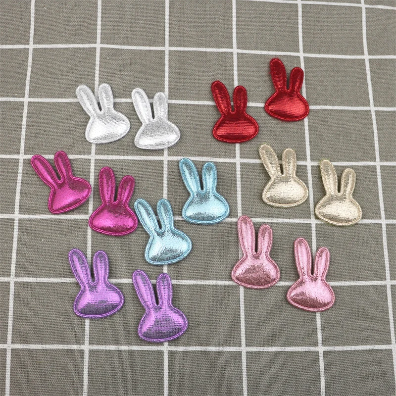 50Pcs Glitter Flannelette Rabbit Ear Padded Appliques DIY Scarf Toy Clothes Sewing Handmade Patches Materials Hair Accessories