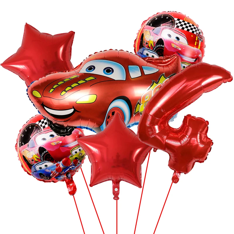 6Pcs Cartoon Disney Cars Story Lightning McQueen Foil Balloon Children\'s Birthday Party Decoration Balloon