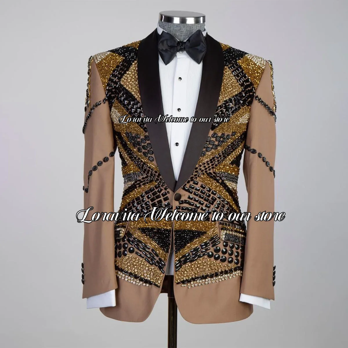 

Fashion Shawl Lapel Groom Wedding Tuxedos Sparkly Beaded Crystals Men Suit 2 Pieces Male Party Blazers terno masculinos completo