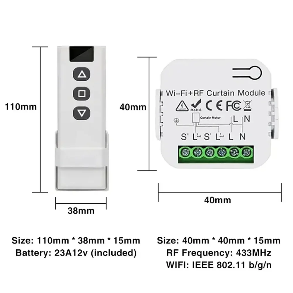 Tuya WiFi Smart Curtain Switch RF433MHz Remote Control for Electric Roller Shutter Blind Motor Work With Alexa Google Home Alice