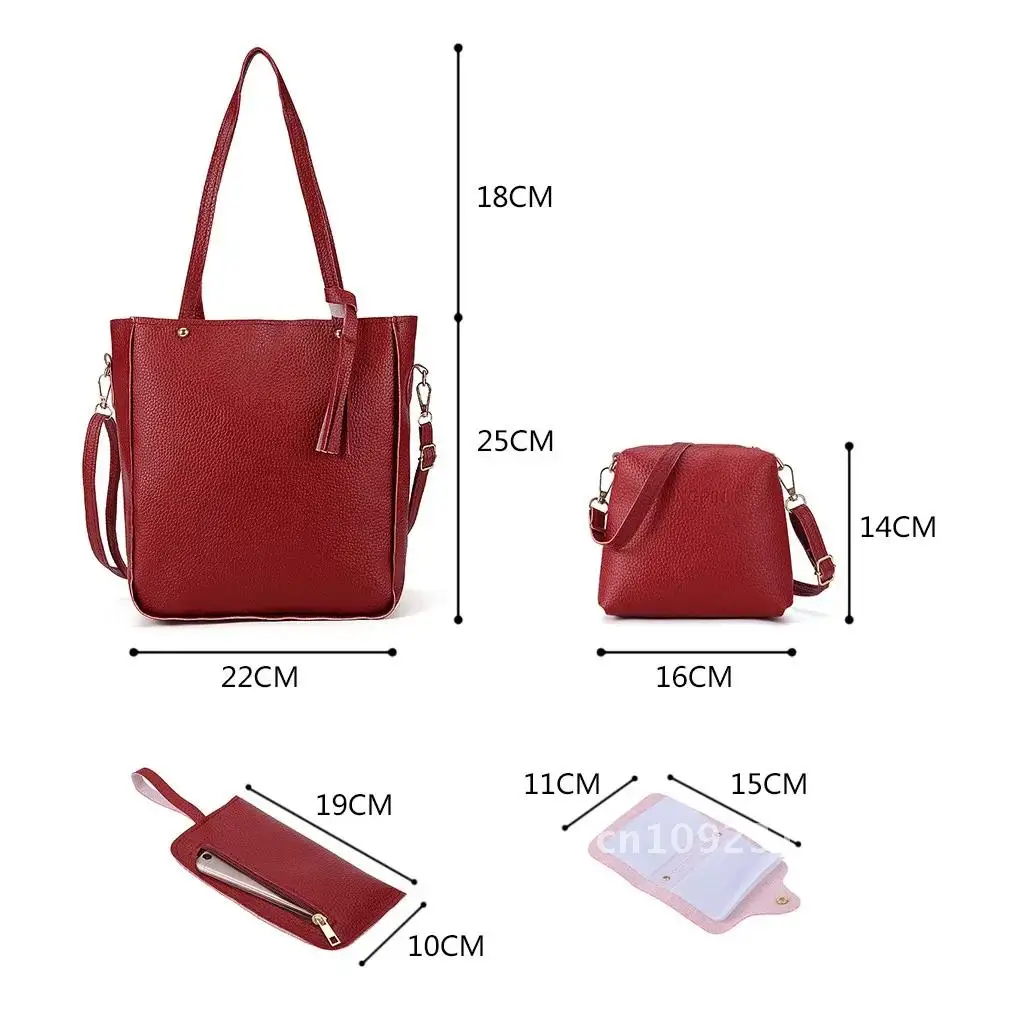 Four Piece Woman Bags Messenger Shoulder Bag Wallet Soft Pu Sets Leather Leather Bag Lightweight In Handbag Messenger New