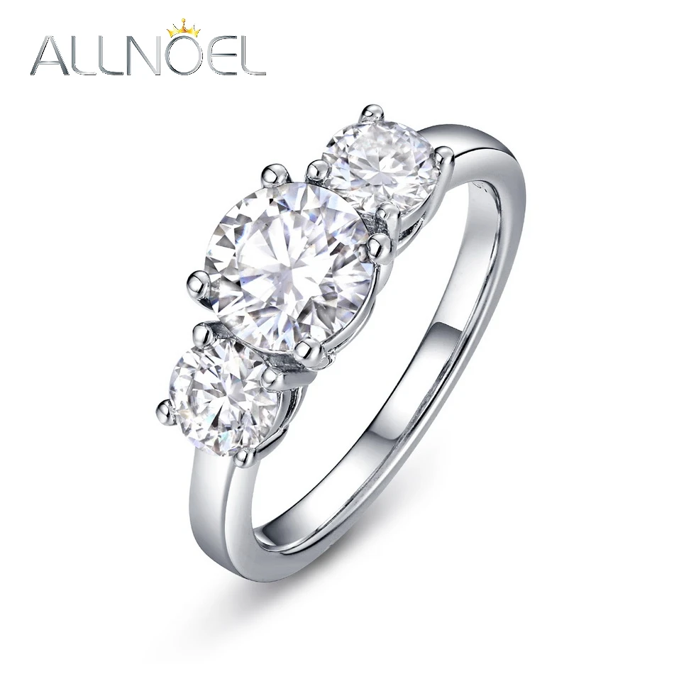 

ALLNOEL 925 Silver Classic Three Stone D Color Moissanite Ring for Woman 1ct 6.5*6.5mm Wedding Gift Luxury Jewelry Wholesale