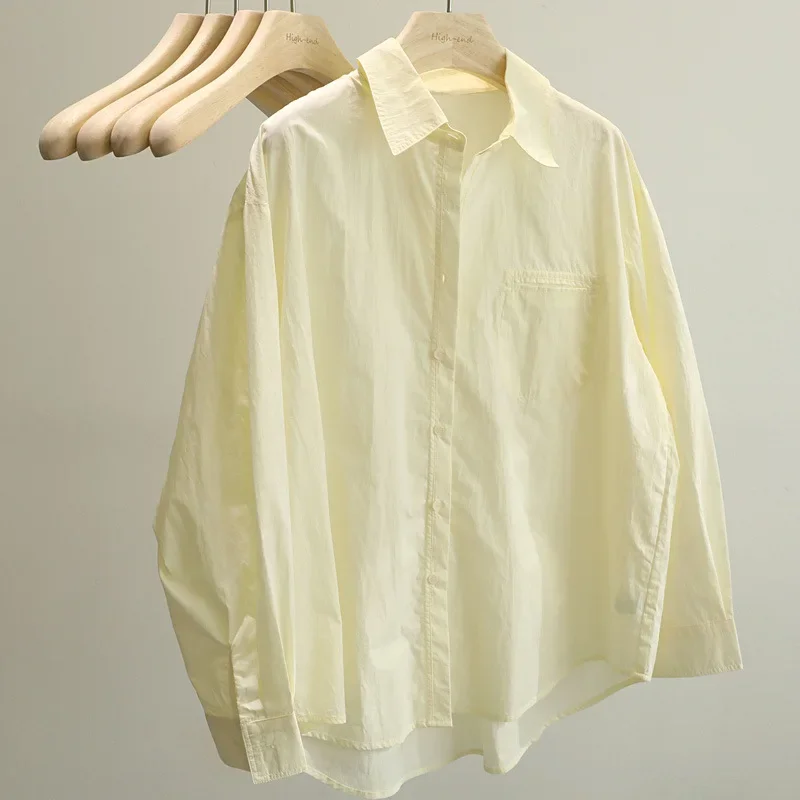 

Fashion lapel long-sleeved shirt women's spring 2025 new simple solid color loose French shirt