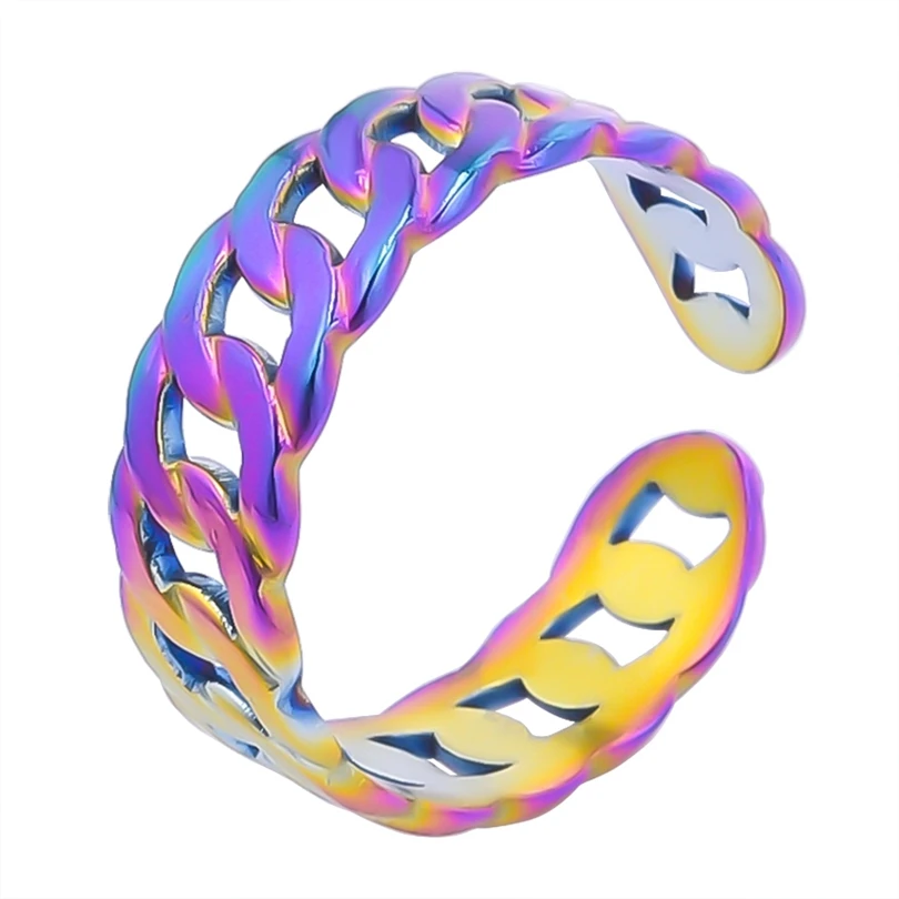 Rainbow Color Stainless Steel Rings For Women Men Accessories Punk Hollow Geometric Snake Ring Fashion Jewelry Adjustable Bague