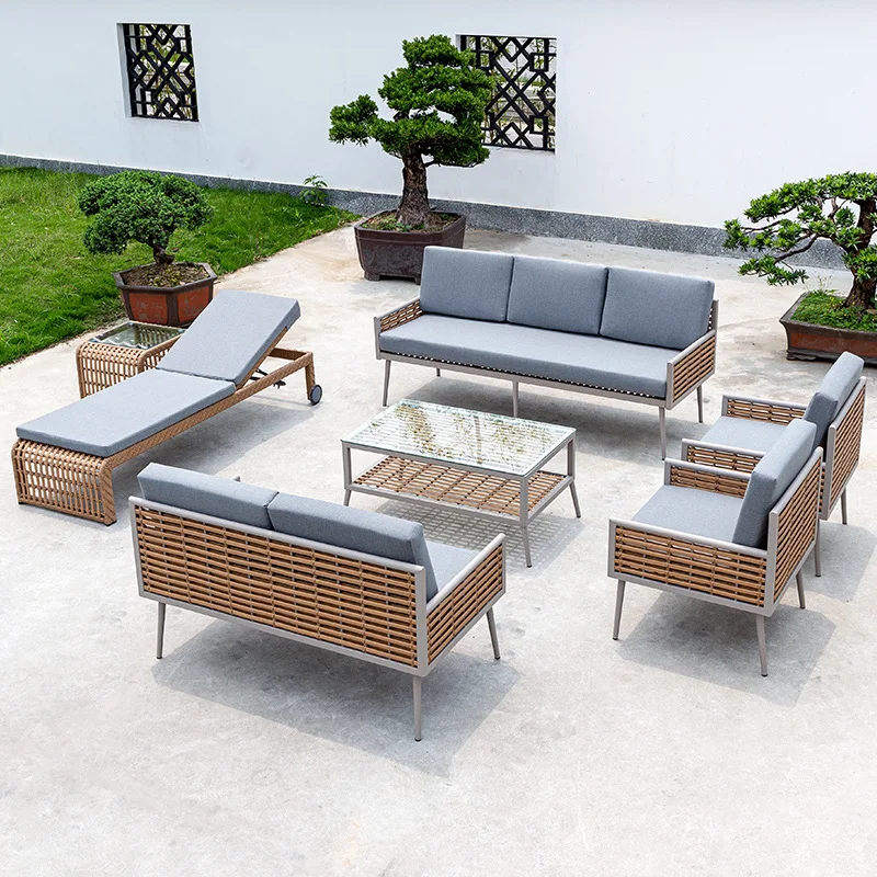 

Villa courtyard aluminum alloy rattan leisure sofa waterproof and sunscreen hotel homestay open-air balcony designer furniture