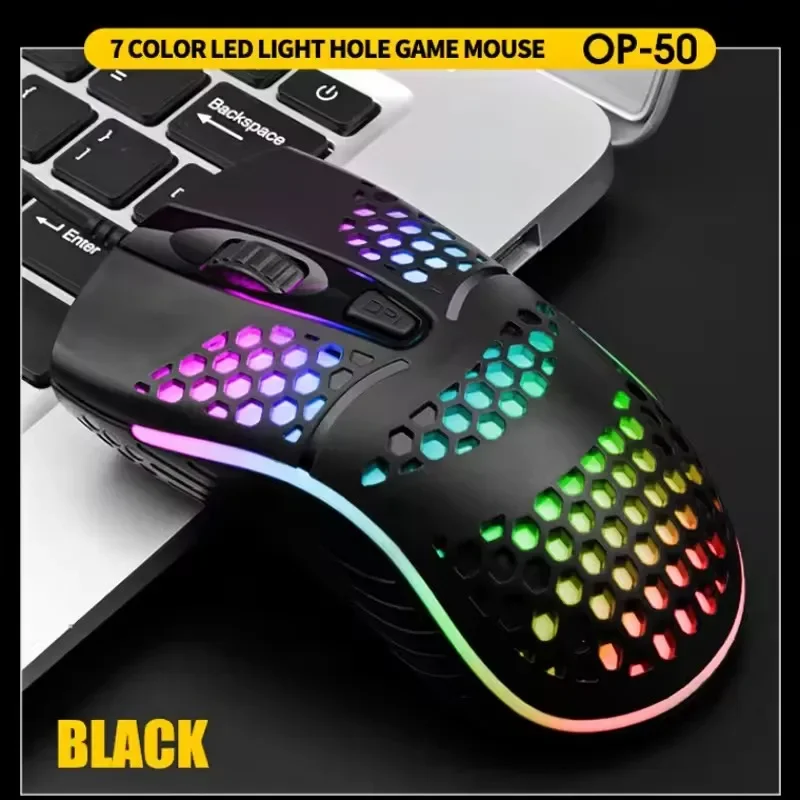 

ZLRLMHY Wired Gaming 7 breathing LED Back Light Optical Mouse USB Computer Hollowed out Mice Desktop 4D PC for home use Office