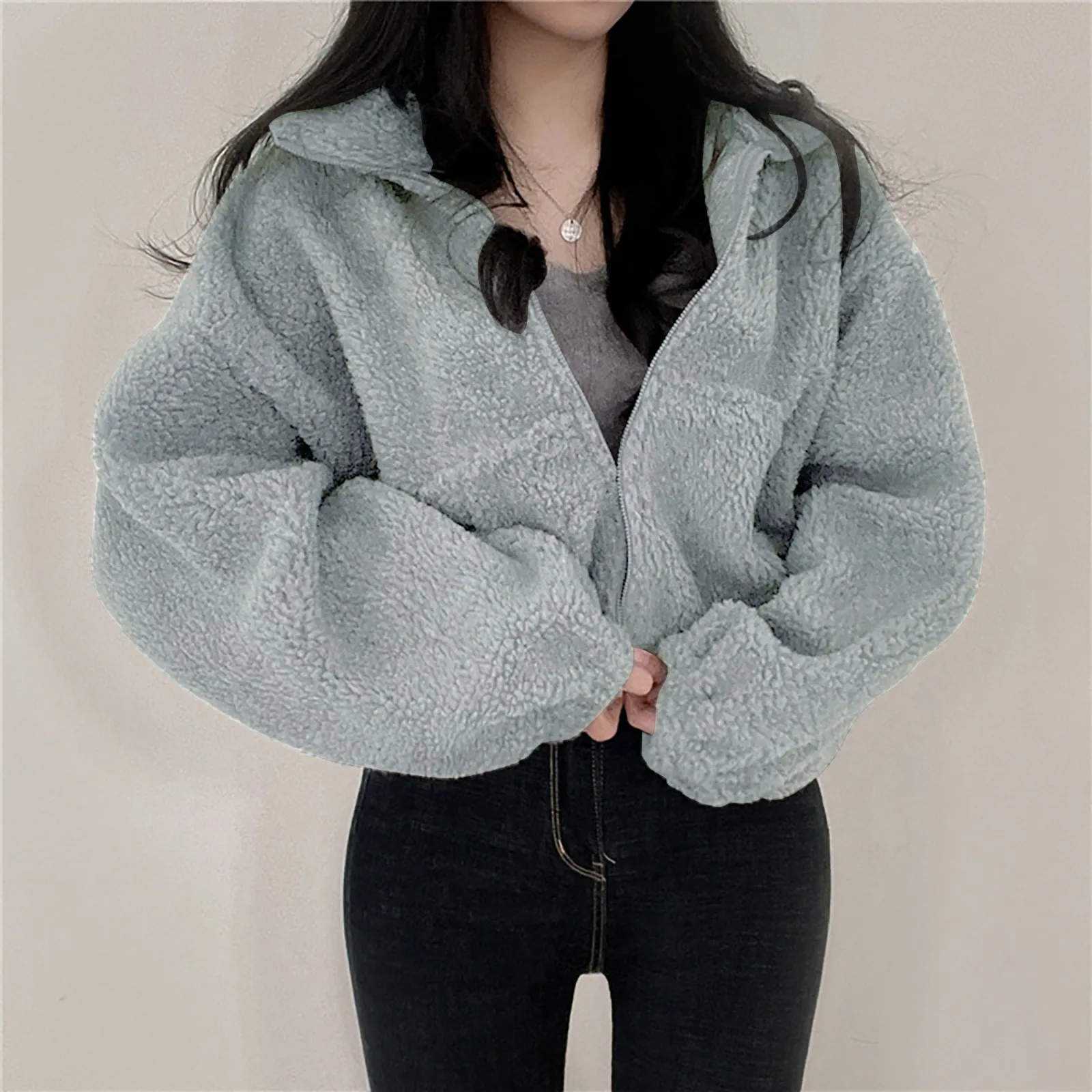 Women 2024 Zippe Sweatshirts Winter Zipper Jackets Fleece Hoodie Thickened Warm Women Stand Collar Short Loose Plush Coats Top