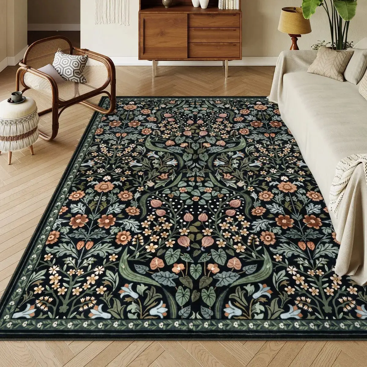 Bohemian Floral Abstract Style Room Decoration Aesthetic Carpet Soft Dining Room Rug Easy Cleaning Washable Coffee Tables Mat
