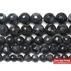 New Arrival Faceted Black larvikite Labradorite Beads 15