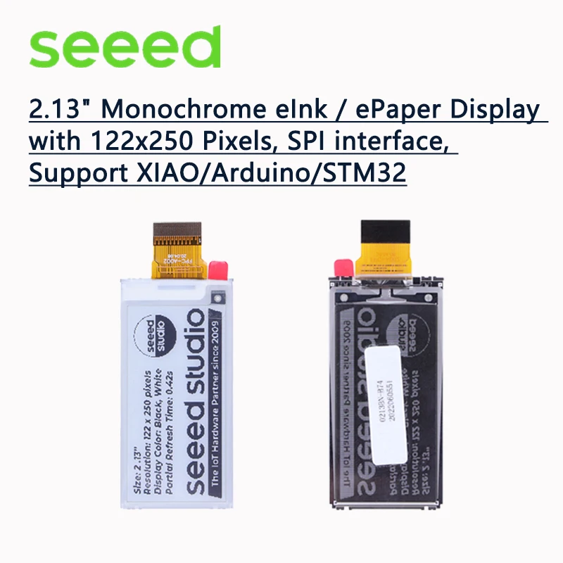 Seeed 2.13' EInk Series, Support XIAO/Arduino/STM32: 2.13' Monochrome/Flexible Monochrome/Quadruple Color EInk, SPI Interface