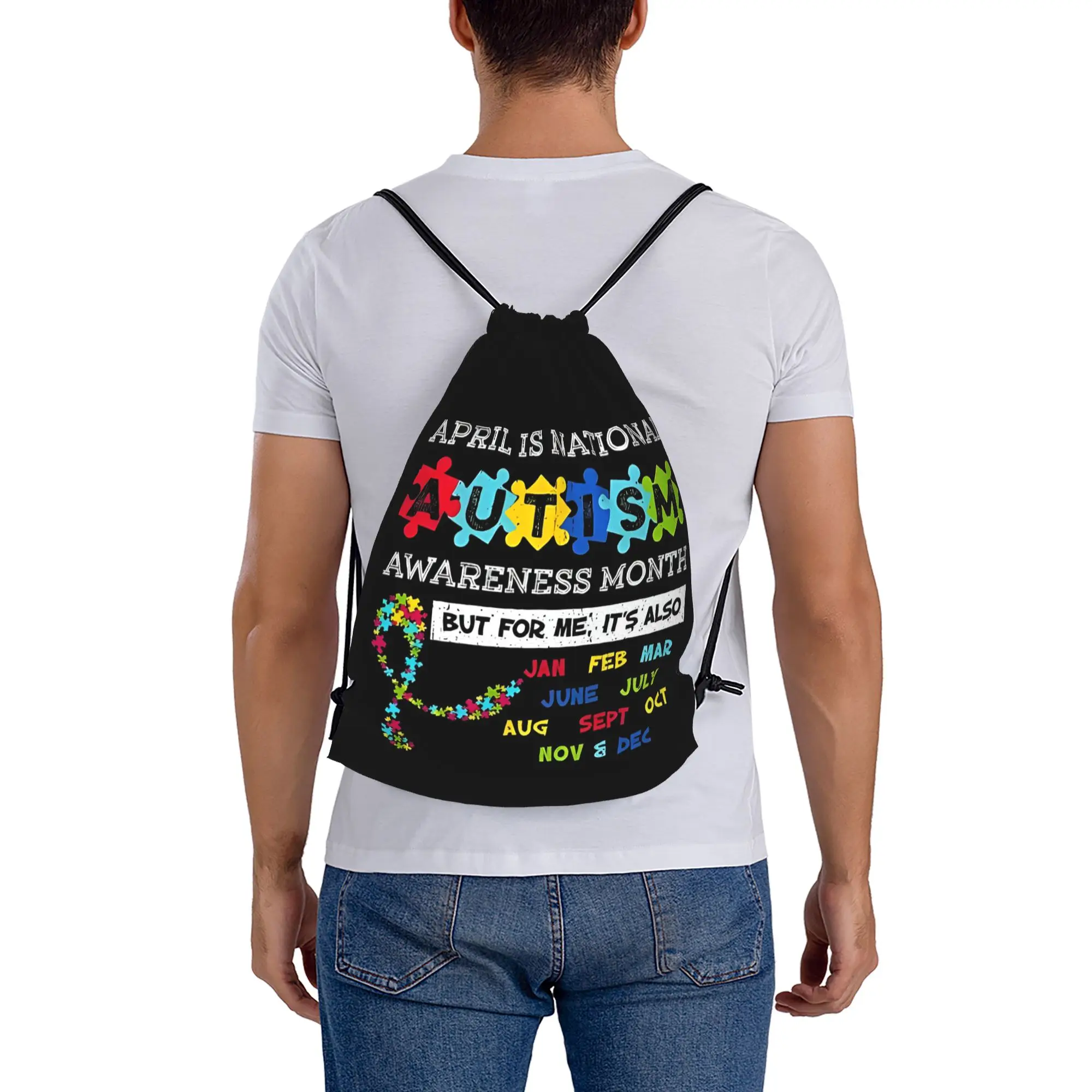National Autism  Month Puzzle Mom  Multi-function Pocket Men Women Storage Backpack Teenager Travel Bag Print Drawstring Bags